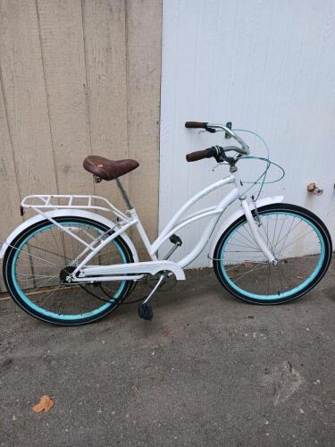Schwinn Admiral 7-Speed Cruiser Bicycle, 26" Wheels, Steel Frame, Rear Rack, White/Turquoise