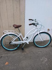 Schwinn Admiral 7-Speed Cruiser Bicycle, 26" Wheels, Steel Frame, Rear Rack, White/Turquoise