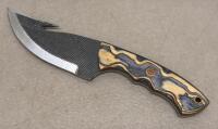 Custom Wood Handle Gut Hook Fixed-Blade Hunting Knife with Leather Sheath, Mosaic Pin - 2