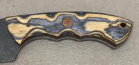 Custom Wood Handle Gut Hook Fixed-Blade Hunting Knife with Leather Sheath, Mosaic Pin - 3