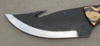 Custom Wood Handle Gut Hook Fixed-Blade Hunting Knife with Leather Sheath, Mosaic Pin - 4