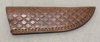 Custom Wood Handle Gut Hook Fixed-Blade Hunting Knife with Leather Sheath, Mosaic Pin - 5
