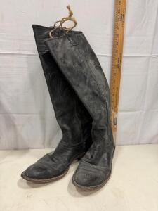 Vintage Hyer Olathe Kansas Black Leather Tall Cowboy Boots Men's 5&frac12; D USA Made