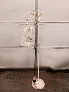 Vintage Birdcage Floor Lamp with Distressed Finish and Metal Shade