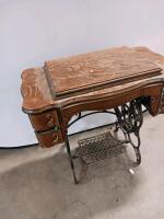 Antique Oak Treadle Sewing Machine Cabinet with 6 Drawers, Ornate Cast Iron Base, c. 1900-1920 - 4
