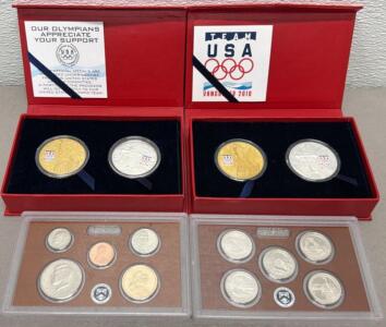 2014 US Mint Proof Sets & 2010 Team USA Olympic Commemorative Coin Sets, Original Packaging