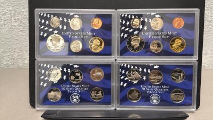 2004 & 2005 US Mint Proof Sets Clad w/ State Quarters, COA, Original Boxes, Westward Journey Nickels