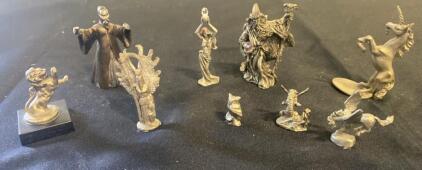 Collection of Fantasy and Mythical Solid Metal Figurines (Pewter/Bronze, 9 pcs) r-12