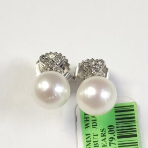 $200 Silver Fresh Water Pearl And Diamond(0.07ct) Earrings