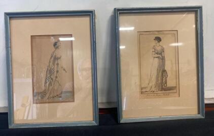 1802 Costume Parisien Fashion Plate Prints, Robe de la Reine Mathilde, Framed, Set of 2 8.5x11&rdquo; (R-12)