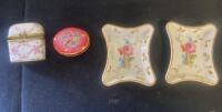 Assorted Floral Porcelain Trinket Boxes, Bethany Lowe Rabbit Ornament, Framed Art, 11-Piece Lot (R-12) - 3