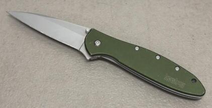 Kershaw Blur Folding Knife, Olive Green Handle, 3.4" Blade, SpeedSafe Assisted Opening