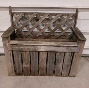 Wooden Garden Bench with Integrated Planter Boxes, Lattice Backrest