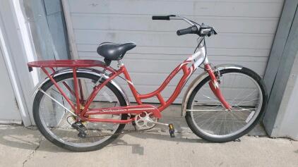 Schwinn Point Beach 26" 7-Speed Cruiser Bike, Step-Through, Rear Rack, Red/White