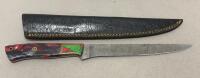 Custom Damascus Fillet Knife with Resin/Wood Handle and Leather Sheath