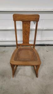 Wooden Rocking Chair with Cane Seat, Armless, Mid-Century Style, 35" Height