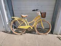 Huffy Nassau 26" Step-Through Cruiser Bike, Single Speed, Yellow, Basket & Rear Rack