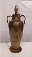 Large Brass Vase Table Lamp with Rope Accents & Wooden Base, 24" Tall, Classic Style - 3