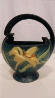 Roseville Zephyr Lily Basket, 7.75" H, Blue Glaze, 1946, Marked 393-7