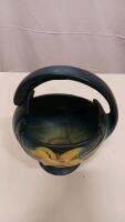 Roseville Zephyr Lily Basket, 7.75" H, Blue Glaze, 1946, Marked 393-7 - 2