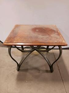 Square Wood and Metal End Table with Curved Leg Base, 22" x 22", Brown/Black