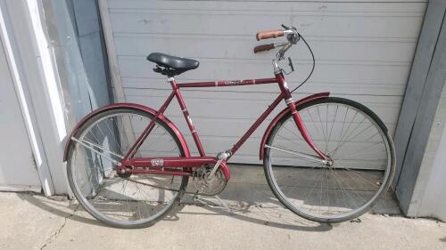 Free Spirit Fire Spirit Single-Speed 27" Steel City Bike, 1980s, Burgundy, Fenders, 21" Frame