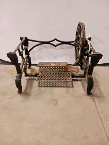 Antique White Treadle Sewing Machine Cast Iron Base, Ornate Design, Early 1900s Frame