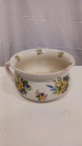 Antique English Floral Ceramic Chamber Pot, Marked 5725, Glazed, c.1880&ndash;1930, 10" Diameter