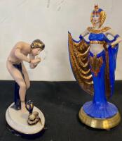 Art Deco Egyptian Revival Porcelain Figurines - Cleopatra & Snake Charmer ( SP3 )