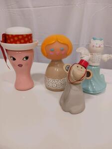 Vintage 1960s-1970s Ceramic Nodder Figurines &ndash; Set of 4 Multicolored Decorative Pieces