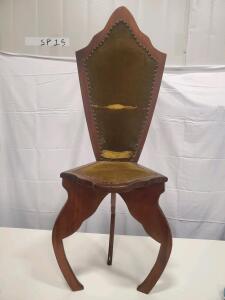 Antique Victorian Style Tri-Leg Hall Chair, 41"x17", Ornate Design, Velvet Upholstery