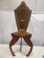 Antique Victorian Style Tri-Leg Hall Chair, 41"x17", Ornate Design, Velvet Upholstery - 2