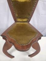 Antique Victorian Style Tri-Leg Hall Chair, 41"x17", Ornate Design, Velvet Upholstery - 3