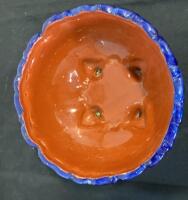 Handcrafted Mosaic Ceramic Footed Bowl, Talavera Style, 12" Diameter, Blue/Orange, 3 Feet ( SP4 ) - 3