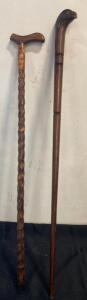 Hand-Carved Wooden Walking Canes &ndash; T-Handle & Eagle Head Designs, 36" Length ( Sp 4 )