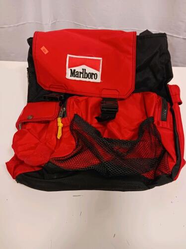 Marlboro Red Promotional Backpack, Heavy-Duty Nylon, Mesh & Zipper Pockets, Adjustable Straps