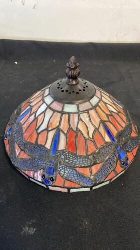 Tiffany-Style Stained Glass Lamp Shade, Dragonfly Motif, 9&rdquo; Diameter, Multicolor Art Nouveau