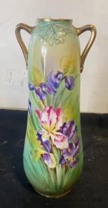 Royal Reina German Porcelain Vase, Hand-Painted Irises, Gold Trim, Early 20th Century