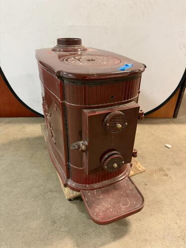 Antique Cast Iron Parlor Stove with Enamel Finish, Approx. 32"x18"x28", Wood/Coal Burning