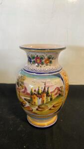 Hand-Painted Fima Deruta Italian Ceramic Vase, 15.7" Tall, Floral Design