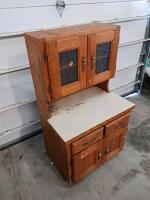 Oak Kitchen Hutch Cabinet with Textured Glass Doors and Laminate Countertop, 36"x20"x60" - 4