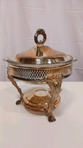 Leonard Silver 3 Qt Silver-Plated Chafing Dish with Glass Insert and Ornate Stand
