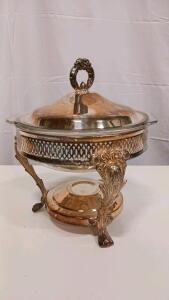 Leonard Silver 3 Qt Silver-Plated Chafing Dish with Glass Insert and Ornate Stand