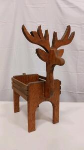 Wooden Reindeer Planter with Slatted Box Body and Decorative Antlers