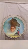 Large Hand-Painted Wall Drum &ndash; Horse and Barrel Racer Artwork, Western Theme, 36 in Diameter Sp-5