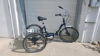 Schwinn Mackinaw 24" Adult Tricycle, Single-Speed, Dark Blue, Rear Basket