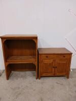 Solid Oak Bookcase Shelf and 2-Door Cabinet Set, Mission Style, Medium Oak Finish, 36" Wide