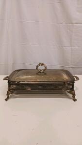 Vintage Silver-Plated Chafing Dish with Glass Insert, Ornate Design, Mid-20th Century