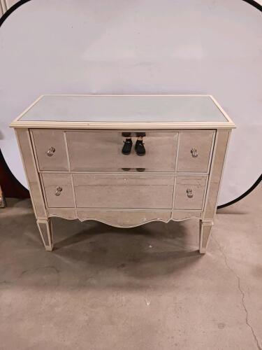 Mirrored 3-Drawer Dresser with Decorative Skirt and Round Knobs