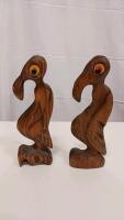 Mid-Century Modern Wooden Bird Sculptures &ndash; Set of 2, Whimsical Design, Hand-Carved - 2